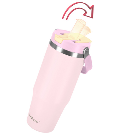 Kubek termiczny ze słomką ustnikiem na kawę herbatę szczelny 1000ml - pink