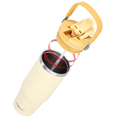Kubek termiczny ze słomką ustnikiem na kawę herbatę szczelny 1000ml - yellow