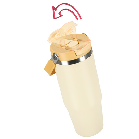 Kubek termiczny ze słomką ustnikiem na kawę herbatę szczelny 1000ml - yellow