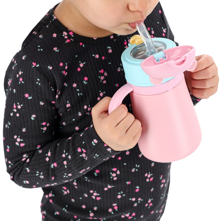 Kubek termiczny bidon dla dzieci ze słomką 360ml - pink