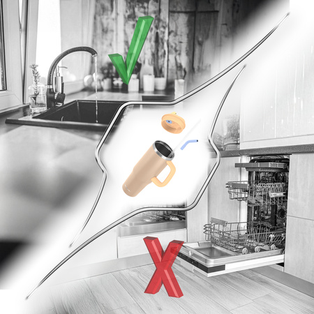 Kubek termiczny ze słomką uchwytem na kawę herbatę szczelny 1200ml - beige