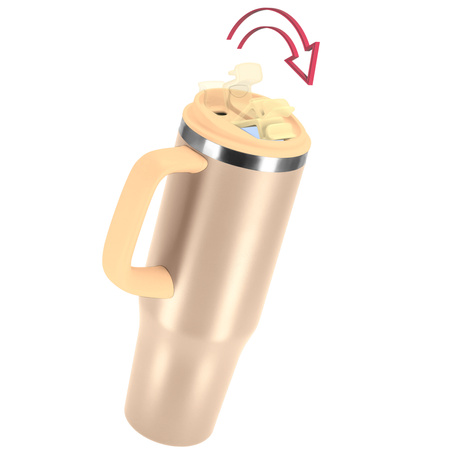 Kubek termiczny ze słomką uchwytem na kawę herbatę szczelny 1200ml - beige