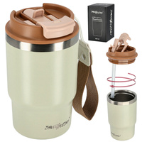 Kubek termiczny ze słomką ustnikiem na kawę herbatę szczelny 480ml - beige