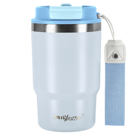 Kubek termiczny ze słomką ustnikiem na kawę herbatę szczelny 480ml - blue