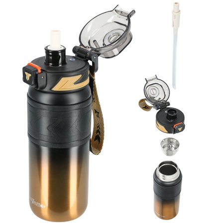 Kubek termiczny ze słomką szczelny antypoślizgowy 500ml - black gold