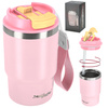 Kubek termiczny ze słomką ustnikiem na kawę herbatę szczelny 480ml - pink