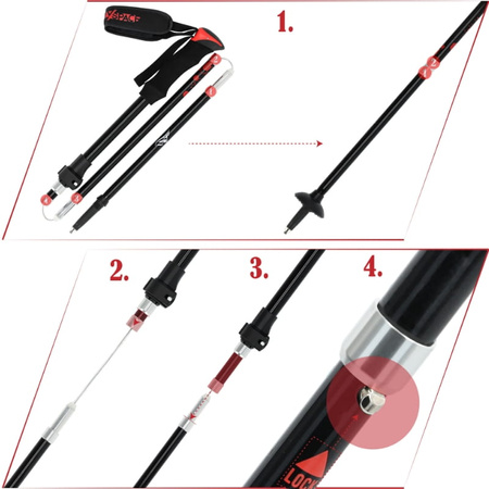 Kijki trekkingowe regulowane red - Składane K04