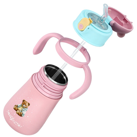 Kubek termiczny bidon dla dzieci ze słomką 360ml - pink