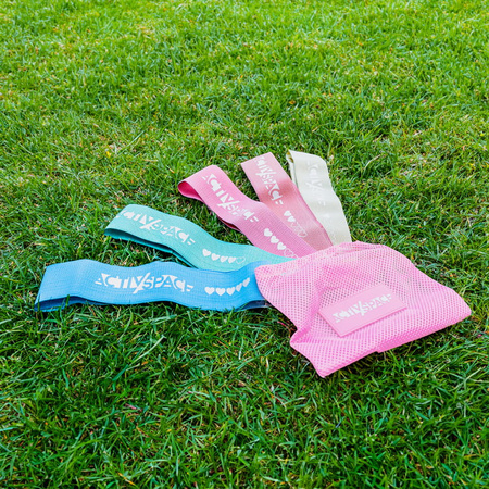 Zestaw 5 gum taśm MATERIAŁOWYCH mini band do ćwiczeń - pastel pink