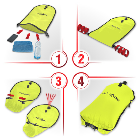 Bojka asekuracyjna dmuchana 3w1 sucha kieszeń + plecak  - green