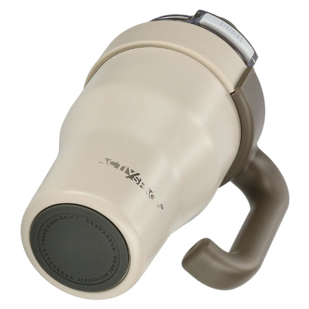Kubek termiczny ze słomką uchwytem na kawę herbatę szczelny 800ml - beige