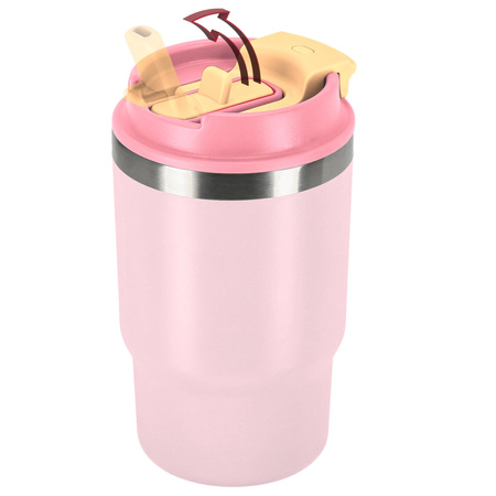 Kubek termiczny ze słomką ustnikiem na kawę herbatę szczelny 480ml - pink
