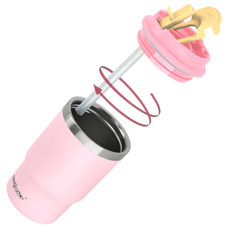 Kubek termiczny ze słomką ustnikiem na kawę herbatę szczelny 480ml - pink