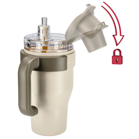 Kubek termiczny ze słomką uchwytem na kawę herbatę szczelny 800ml - beige