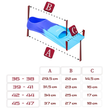 Płetwy treningowe krótkie elastyczne do pływania na basenie - 45-47
