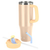 Kubek termiczny ze słomką uchwytem na kawę herbatę szczelny 1200ml - beige