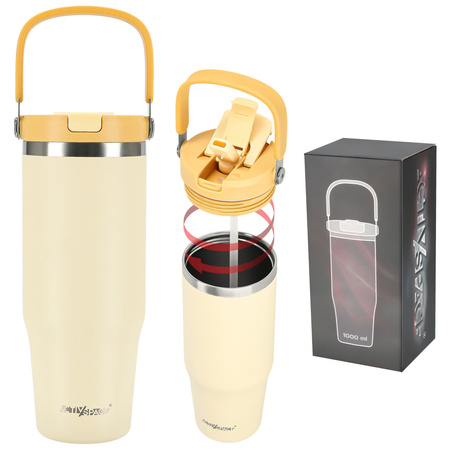 Kubek termiczny ze słomką ustnikiem na kawę herbatę szczelny 1000ml - yellow