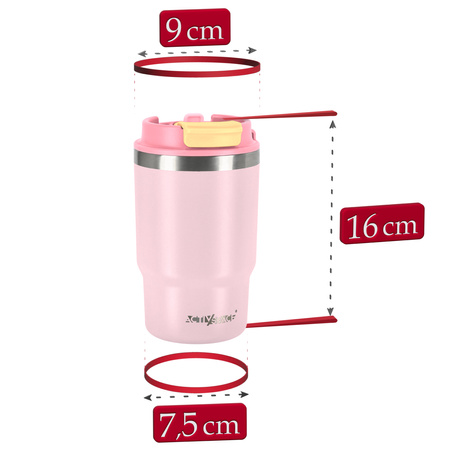 Kubek termiczny ze słomką ustnikiem na kawę herbatę szczelny 480ml - pink