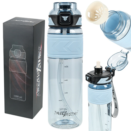 Butelka na wodę tritan 1000ml bidon z miarką – blue