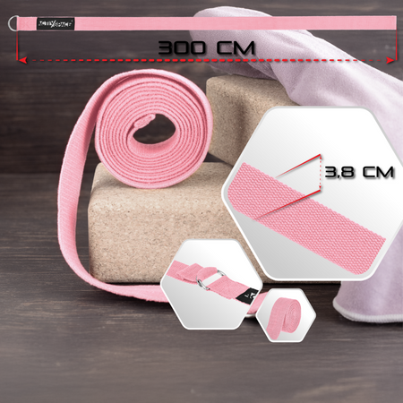 Wytrzymały pasek do yogi 300x3,8cm - pink