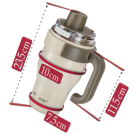 Kubek termiczny ze słomką uchwytem na kawę herbatę szczelny 800ml - beige