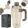 Kubek termiczny ze słomką uchwytem na kawę herbatę szczelny 800ml - beige