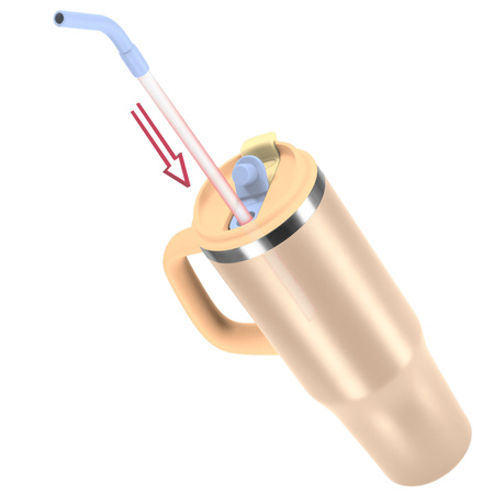 Kubek termiczny ze słomką uchwytem na kawę herbatę szczelny 1200ml - beige