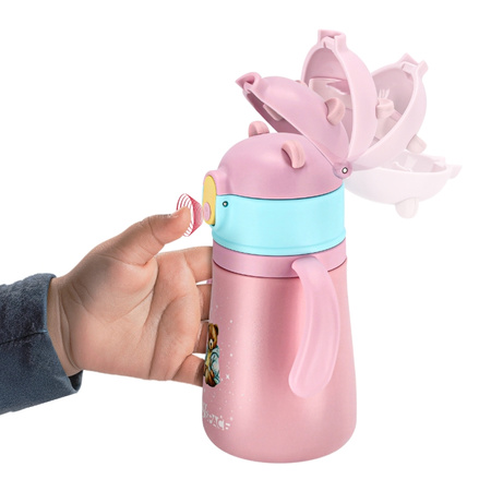 Kubek termiczny bidon dla dzieci ze słomką 360ml - pink