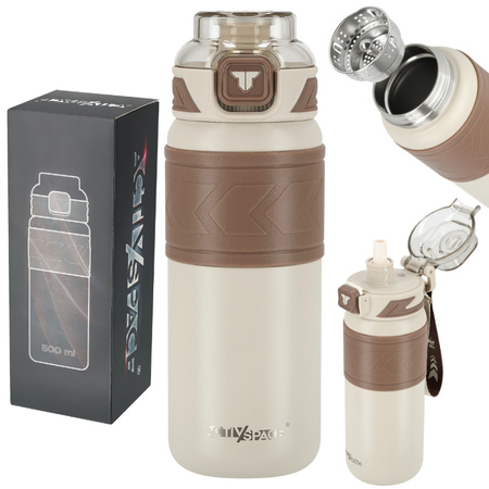 Kubek termiczny ze słomką szczelny antypoślizgowy 500ml - beige