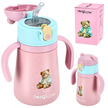 Kubek termiczny bidon dla dzieci ze słomką 360ml - pink