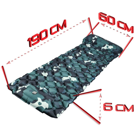 Materac dmuchany turystyczny samopompujący ultralekki 190x60x6cm – Military