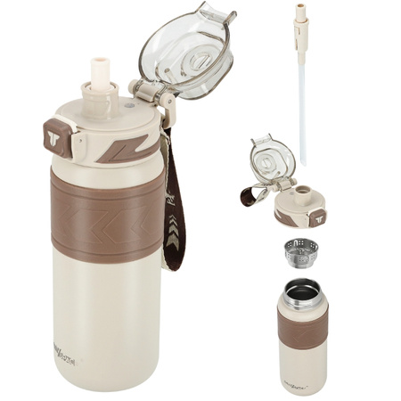 Kubek termiczny ze słomką szczelny antypoślizgowy 500ml - beige