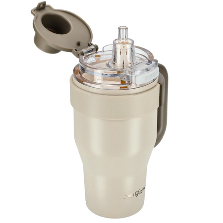 Kubek termiczny ze słomką uchwytem na kawę herbatę szczelny 800ml - beige