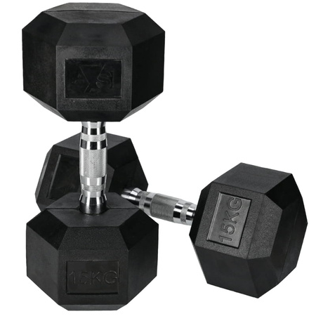 Hantle stalowe HEX pokryte gumą - 15 kg (1 sztuka)