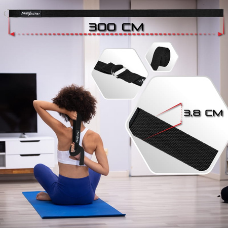 Wytrzymały pasek do yogi 300x3,8cm - black