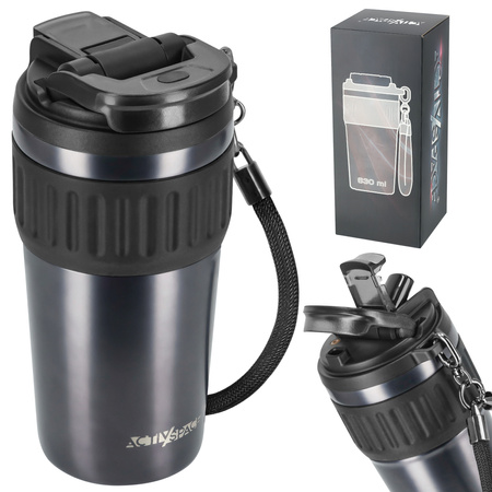 Kubek termiczny ze słomką ustnikiem szczelny premium 630ml - dark grey