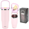 Kubek termiczny ze słomką ustnikiem na kawę herbatę szczelny 1000ml - pink
