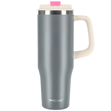 Kubek termiczny ze słomką uchwytem na kawę herbatę szczelny 1200ml – gray