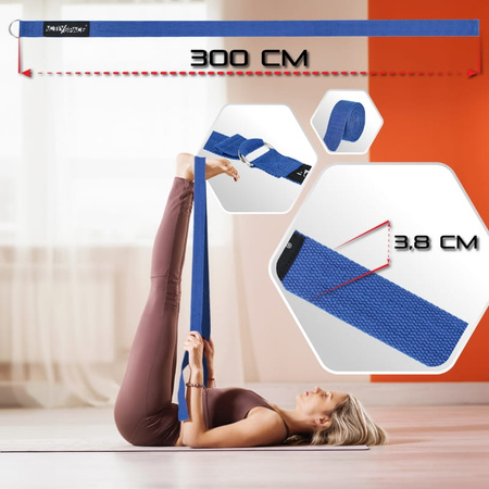 Wytrzymały pasek do yogi 300x3,8cm - blue