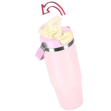 Kubek termiczny ze słomką ustnikiem na kawę herbatę szczelny 1000ml - pink
