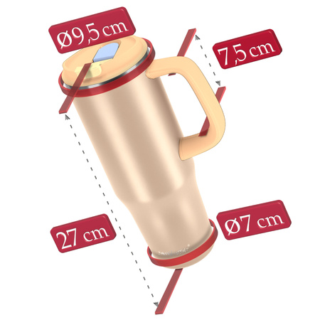Kubek termiczny ze słomką uchwytem na kawę herbatę szczelny 1200ml - beige
