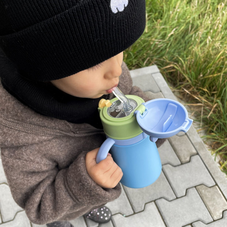 Kubek termiczny bidon dla dzieci ze słomką 360ml - blue