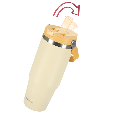 Kubek termiczny ze słomką ustnikiem na kawę herbatę szczelny 1000ml - yellow