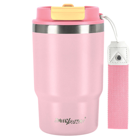 Kubek termiczny ze słomką ustnikiem na kawę herbatę szczelny 480ml - pink