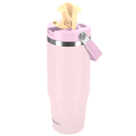 Kubek termiczny ze słomką ustnikiem na kawę herbatę szczelny 1000ml - pink