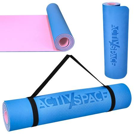 Mata TPE do ćwiczeń fitness jogi karimata - pink/blue - 0,6cm