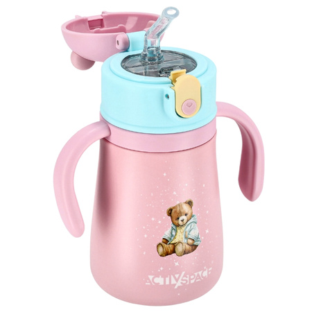 Kubek termiczny bidon dla dzieci ze słomką 360ml - pink