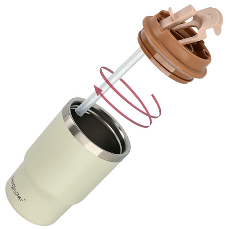 Kubek termiczny ze słomką ustnikiem na kawę herbatę szczelny 480ml - beige