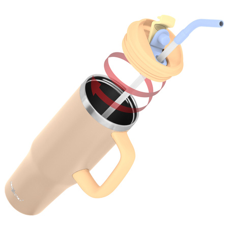 Kubek termiczny ze słomką uchwytem na kawę herbatę szczelny 1200ml - beige