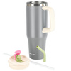 Kubek termiczny ze słomką uchwytem na kawę herbatę szczelny 1200ml – gray